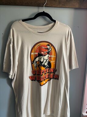 Gettin' Western Graphic Tee - Cream with Orange Print